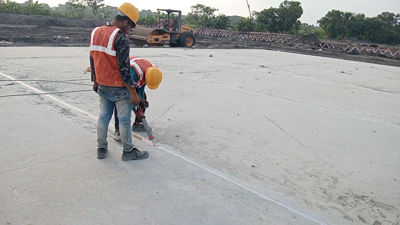 Vibratory roller at a construction site